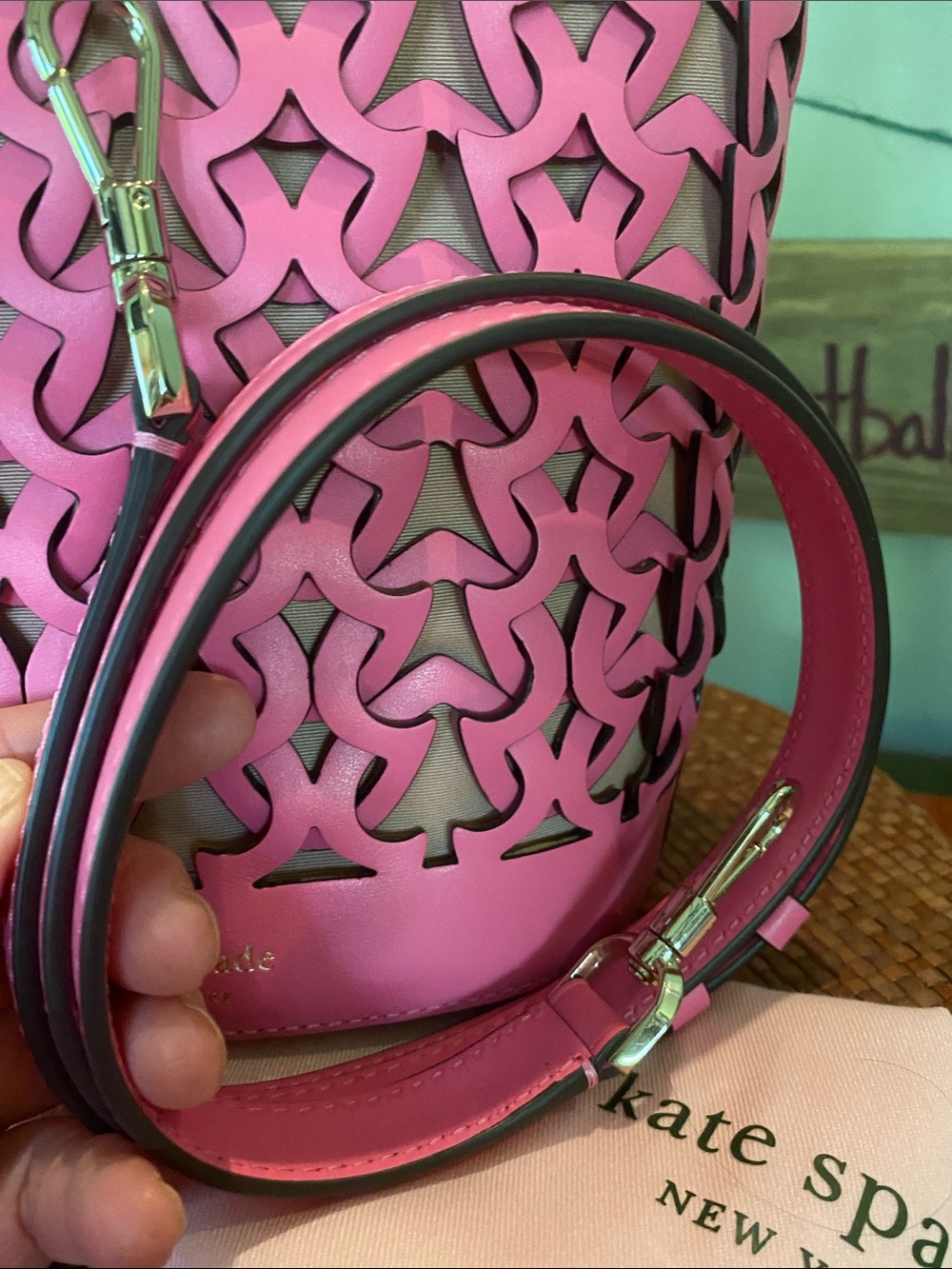 Kate Spade Dorie leather bucket satchel bag in hibiscus tea pink - Picture 11 of 15